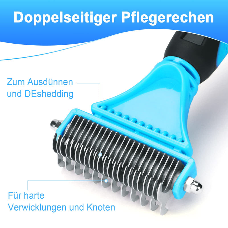 Docatgo dog brush for long hair, dog brush, cat brush, 2 in 1 dog brush for undercoat, dog comb, cat comb, rake comb for medium long hair, easy to remove undercoat and tangles, blue - PawsPlanet Australia