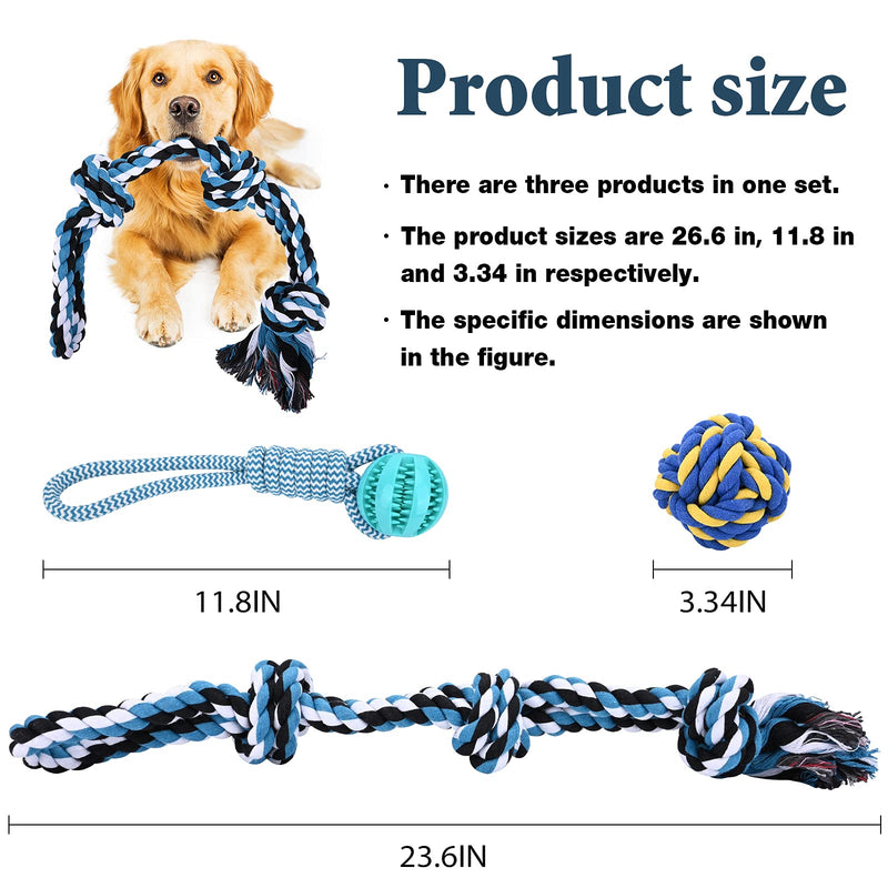 Dog Rope Toys for Aggressive Chewers, 3 Pack Puppy Interactive Chew Toy Indestructible Cotton Rope Ball Tough Tug Toys Set for Small-Meidum Dogs Prevent Boredom and Relieves Stress style 1 - PawsPlanet Australia