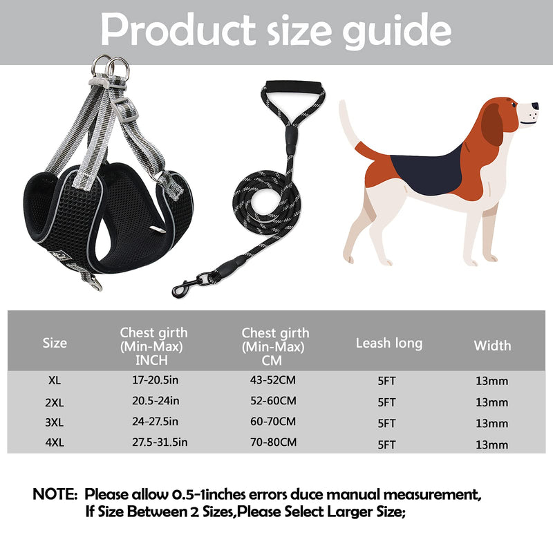 Cnarery No Pull Dog Harness, with 2 Adjustable Reflective Vest Harness for Small Medium/Large Dogs Outdoor Training Walking, Easy Control Heavy Duty Handle Dog Harness with 5 FT Leash black XL(Chest:17"-20.5") - PawsPlanet Australia