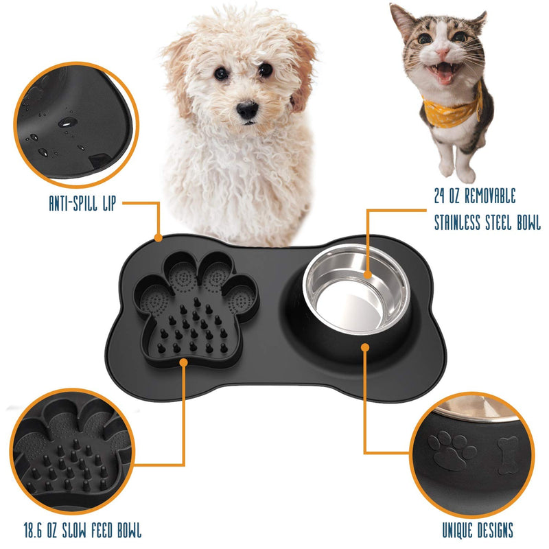 [Australia] - Barkli Baby Spill Proof Dog Bowl Mats for Food and Water - Slow Feed Dog Bowl Mat, No Spill Dog Bowl, Cute Dog Bowls, Dog Feeding Station, Cat Slow Feeder Dog Bowls Black 