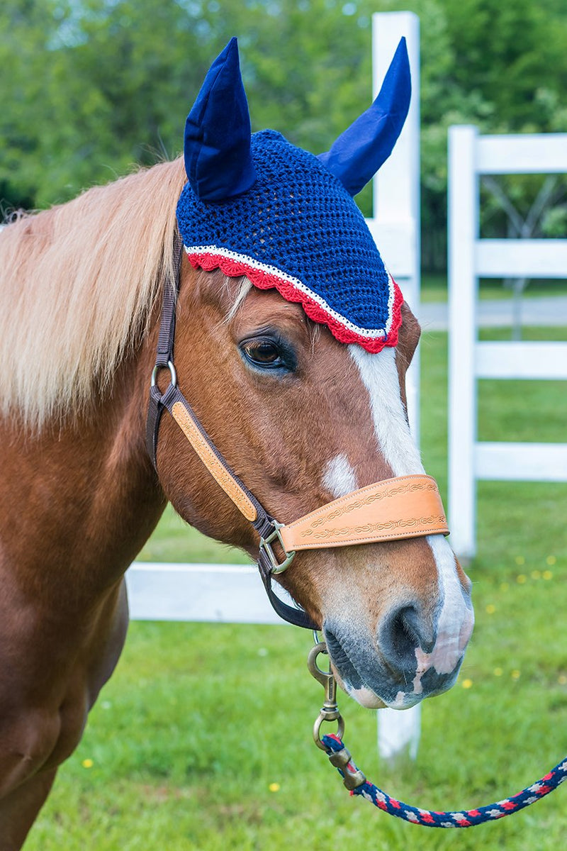 Intrepid International All Crochet Fly Veil with Ears Horse Size Black/Gold - PawsPlanet Australia