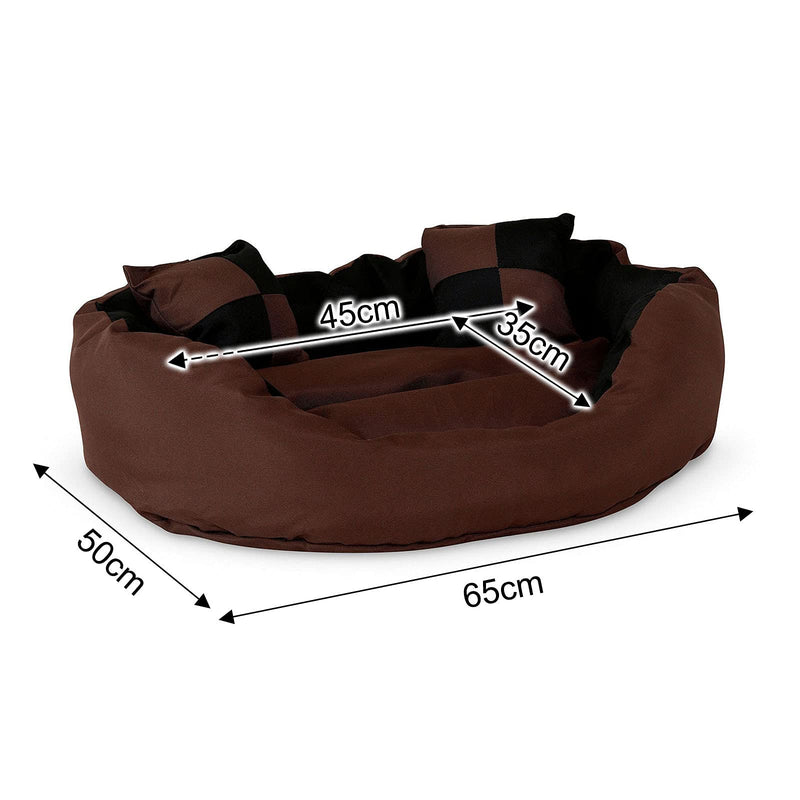 dibea Warm Basket Tearproof/Waterproof Cushion Dog/Cat Bed with Pillow, 65 x 50 x 20 cm, Black/Brown black / brown 65x50x20 cm - PawsPlanet Australia