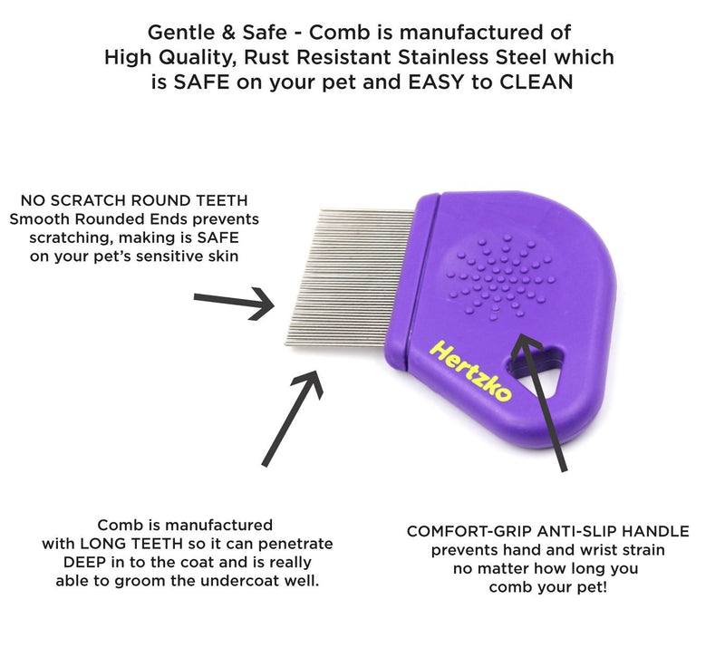 Long Teeth Flea Comb by Hertzko - Closely Spaced Metal Pins Removes Fleas, Flea Eggs and Debris, from Your Pet’s Coat - 25mm Long Metal Teeth are Great for Long Hair Areas on Dogs and Cats - PawsPlanet Australia