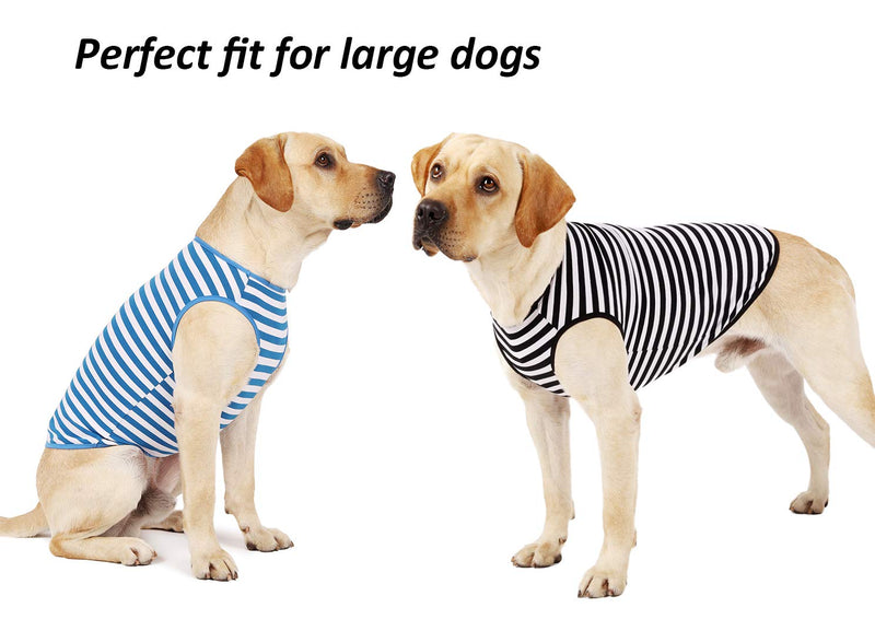 WEONE Dog Shirt Striped Cotton Shirt,Pet Breathable Soft Basic Clothes for Small Medium Larg Boy Girl Dogs,Black Blue XS X-Small Black+Blue - PawsPlanet Australia