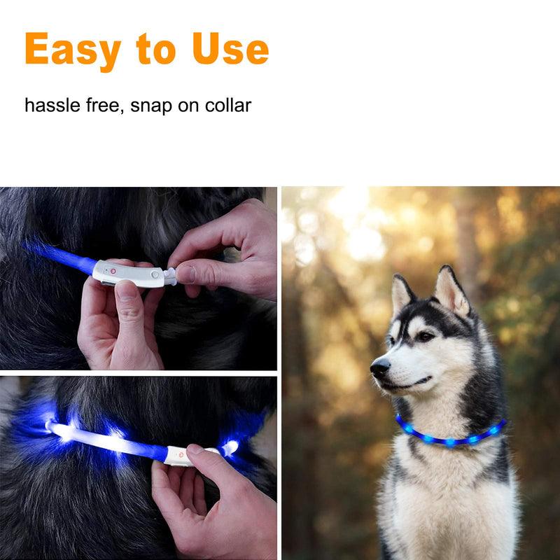 LED Dog Collar, USB Rechargeable Dog Collar Light for Dark, Adjustable Cut to Size Ultra Bright Colors Glow Light Collar for Dogs, Flashing Light Collar, Night Visibility & Safety USB Charger (Blue) Blue - PawsPlanet Australia