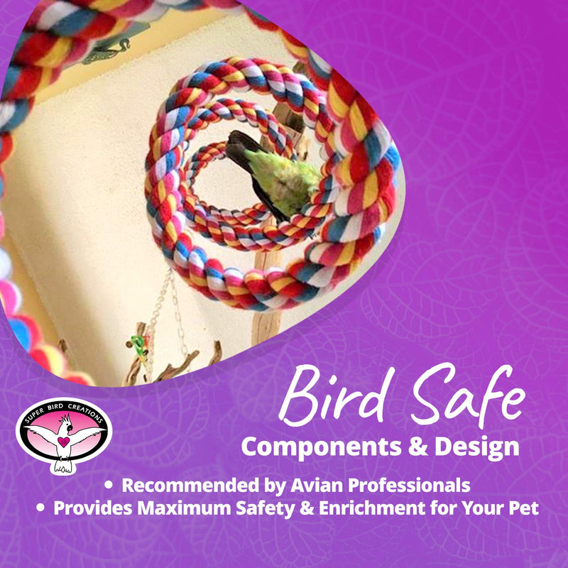 [Australia] - Super Bird Creations SB325 Colorful Cotton Bungee Rope Bird Toy with Ringing Bell, Large Size, 9/10” x 96” 