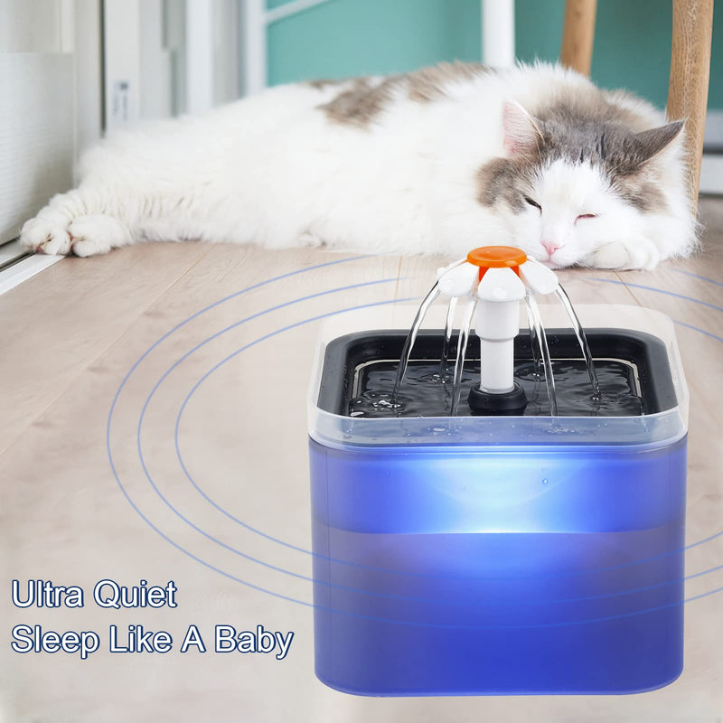 Cat Water Fountain Pet Drinking Dispenser: Kitten Water Bowl with Filter Ultra Quiet LED Level Cat Indoor Anti-bite Protection 2L/67oz Pet Automatic Fountain with Brush for Small Dogs Grey - PawsPlanet Australia