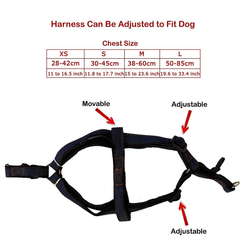 Dog Padded Adjustable Safety Harness and Leash Set No Pull Easy Walking Strong Denim Vest Lead For Small Medium Large Dog Cat Training Walking M: Width 0.8", Chest: 15"-23.6" Black - PawsPlanet Australia