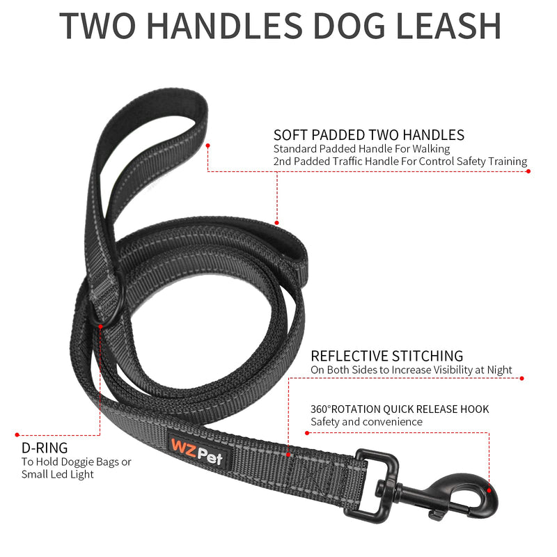 WZ PET Dog Leash 5ft Long,Dog Leash with Traffic Padded Two Handles,Heavy Duty Double Handles for Control Safe Training,Reflective Dog Leash for Small Medium Large Dogs(5ft,Black) Black - PawsPlanet Australia