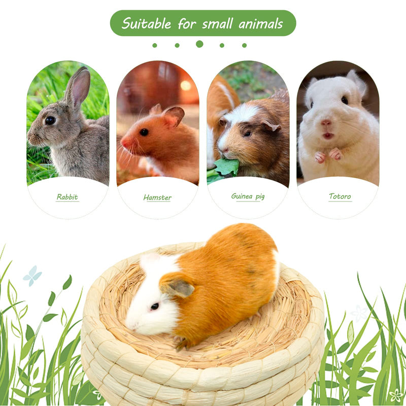 Rabbit Natural Grass Bed, Guinea Pig Woven Hay Nest Rabbit Toys Boredom Breaker Bunny Chew Toys with 2 Small Animals Play Balls and 2 Grass Mat for Guinea Pig Hamster Chinchilla Rabbit Degu (L) L - PawsPlanet Australia