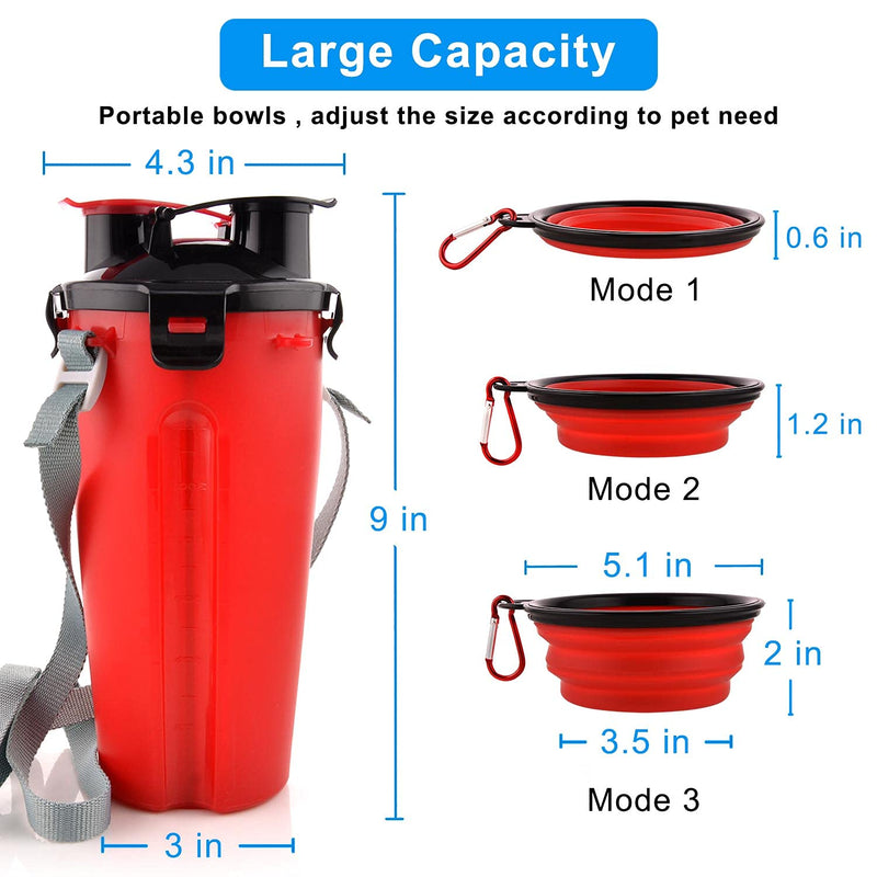 MATT SAGA Portable Dog Water Bottle and Food Container for Travel 2-in-1 Dual Chamber Bottle with 2 Collapsible Bowls Dogs Cats Feeder Water Food Bottle Outdoor Travel (Red) Red - PawsPlanet Australia