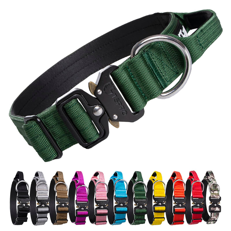 TSPRO Premium Dog Collar with Handle Thick Adjustable Dog Collar Heavy Duty Quick Release Metal Buckle Dog Collar for Small or Medium to Extra Large Dogz(Green-M) Handle Version-Size M-(Adjustable37-46cm) Green - PawsPlanet Australia