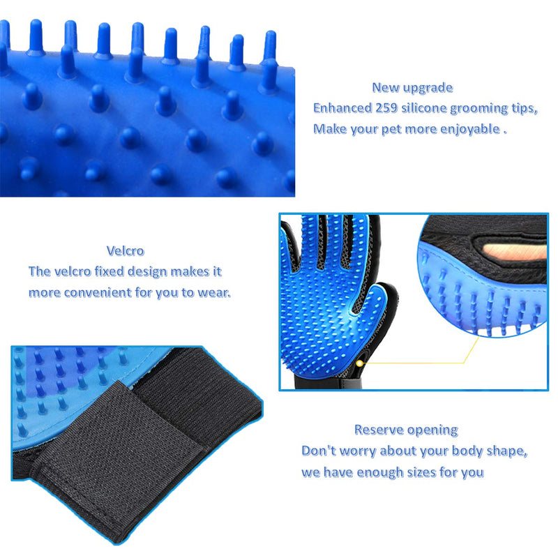 xiaocai 1 Pair Pet Grooming Glove Hair Remover Brush Gentle Deshedding Efficient Pet Mitt Pet Massage Gloves Left & Right Hand for Dog & Cat with Long & Short Fur Blue1 One Size - PawsPlanet Australia