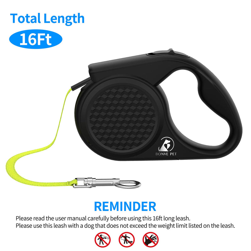 Bonve Pet Retractable Dog Leash, 16ft Safety Reflective Dog Walking Leash with Collar Set for Small Medium Dog, Strong Nylon, 360° Tangle Free, One-Hand Brake - PawsPlanet Australia