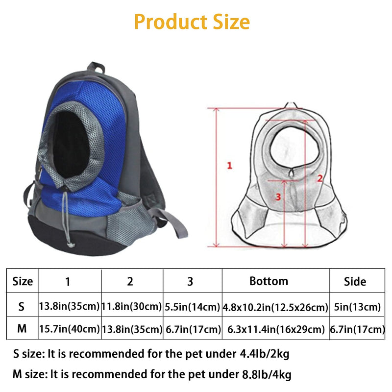 Dog Cat Pet Carrier Backpack Rucksack Travel Carrier Bag Puppy Front Shoulder Bag Soft Side Breathable Mesh Head Out Design Airline Approved Lightweight Carry Bag For Biking Hiking Trip Shopping Blue-S size - PawsPlanet Australia