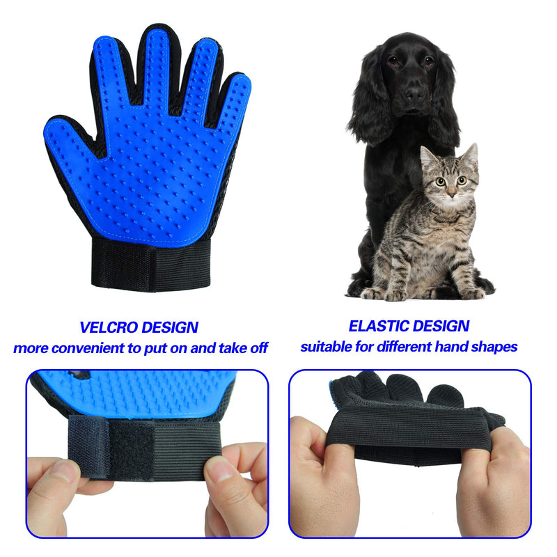 Pet Grooming Gloves For Dogs - Gentle Dog Washing Gloves Efficient Pet Hair Remover Mitt Perfect Five Finger Design Cat Grooming Glove Dog Brush Glove Bathing Supplies 1 Pair (Blue) Blue - PawsPlanet Australia