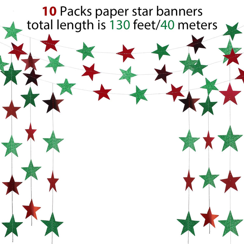 Patelai 184 Feet Red and Green Glitter Star Paper Garland Christmas Hanging Decoration for Wedding Birthday Xmas Festival Party - PawsPlanet Australia