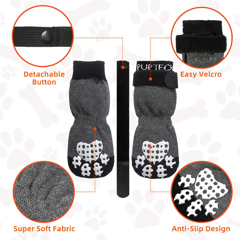 [Australia] - PUPTECK Double Side Anti-Slip Dog Socks with Adjustable Straps for Indoor Wear - 2 Pairs Pet Paw Protection Traction Control Socks on Hardwood Floor S-5.7x2in 