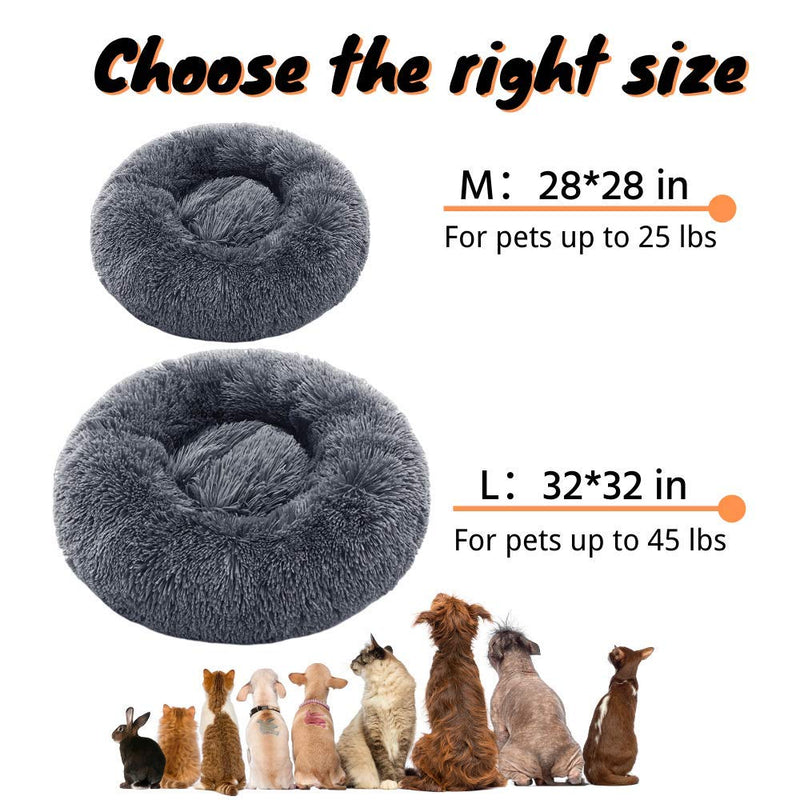 ZHEBU Washable Dog Bed for Crate, Calming Donut Dog Bed That Likes mom Fur, Round Dog Bed Grey, Fluffy Anti Anxiety Dog Bed for Medium and Large Dogs M(28"x28") Dark grey - PawsPlanet Australia