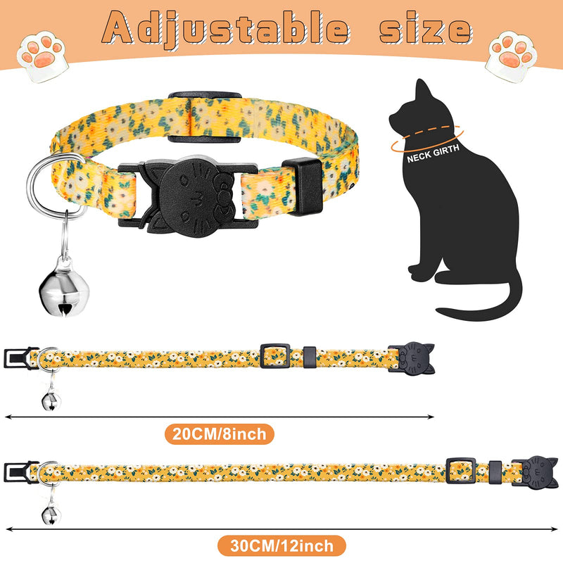 6 Pieces Breakaway Cat Collars with Bell Summer Flower Patterns Cat Collar Floral Adjustable Collar for Pets - PawsPlanet Australia