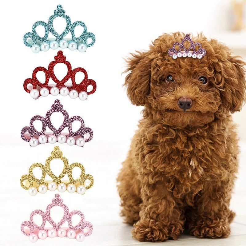 25Pcs Dog Hair Clips Crown Shape Pet Hairpin Pearls Pet Princess Clips Cute Cat Hair Clips Bows Puppy Grooming Hair Accessories for Small Medium Dogs - PawsPlanet Australia