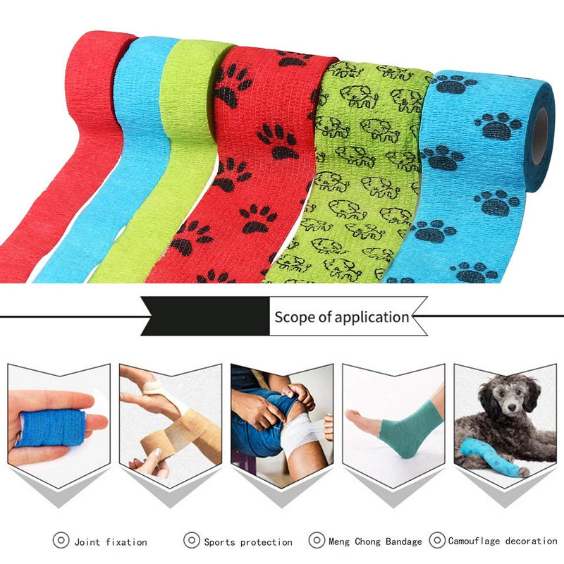 kuou 6 Rolls Pet Vet Wrap, Self-Adhesive Pet Elastic Bandage Injury Wrap Tape for Wrist, Ankle Sprains & Swelling - PawsPlanet Australia