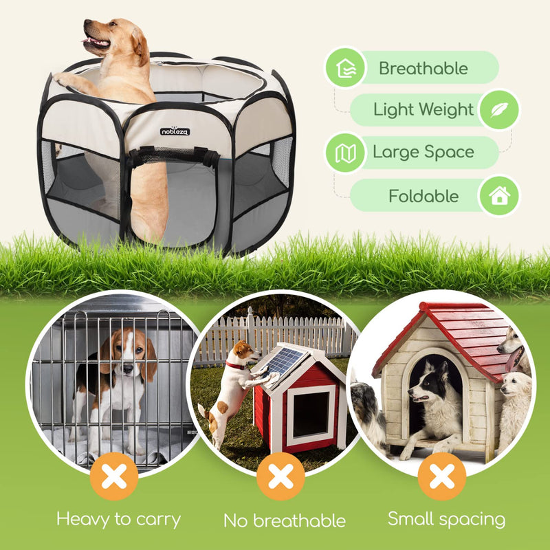 Nobleza - Puppy Playpen Animal Playpen Foldable for Dogs, Oxford Waterproof Playpen Animal Playpen for Dogs Rabbits Guinea Pigs Cats for Indoor or Outdoor Use, 92x92x58cm L92*W92*H58cm Beige & Gray - PawsPlanet Australia
