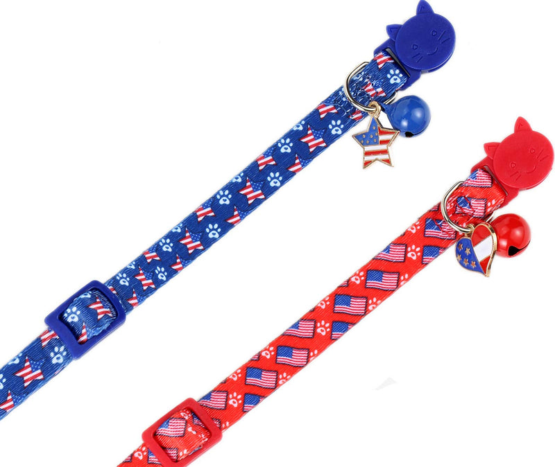 BoomBone 2 Pack American Flag Cat Collar Breakaway with Bell, USA Kitten Collar for 4th of July Independence Day - PawsPlanet Australia