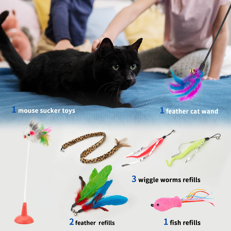 blu&ben 18PCS Cat Toys Interactive Cat Feather Toys Variety Cat Toys for Indoor Cats Including Cat Wand Feather Worms Refills and Other Small Toys group 1 - PawsPlanet Australia