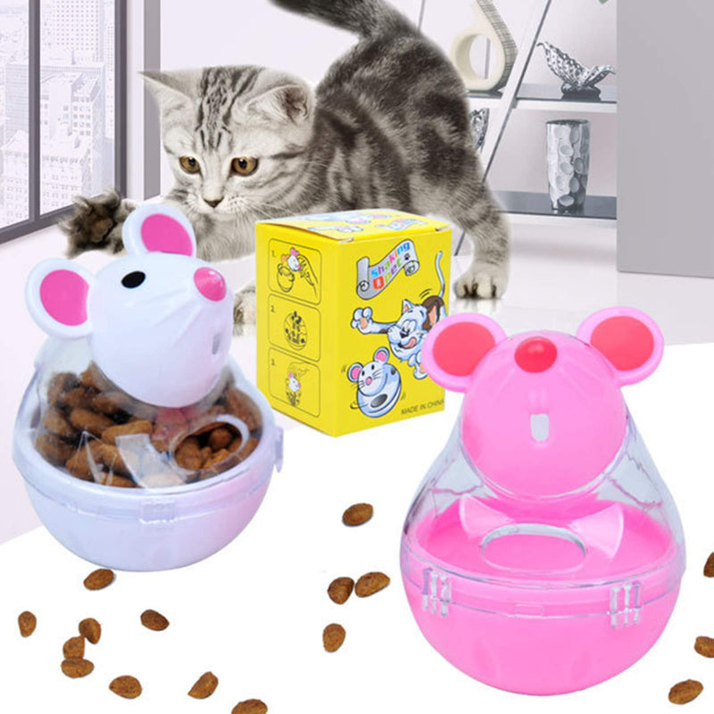 FANTESI 2 Pcs Cat Food Ball Dispenser Cat Treat Toy Feeder Toy for Interactive IQ Treat Training Mouse shape Tumbler (Random color) - PawsPlanet Australia