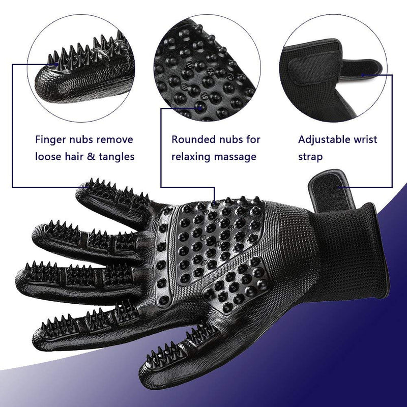 [Upgrade] BYETOO Pet Grooming Glove,Pet Deshedding Brush Glove with Adjustable Wrist Strap for Cat,Dog,Horse with Long,Short Fur,Efficient Pet Hair Remover Mitt with Enhanced Five Finger Design1 Pair [Black, A pair] - PawsPlanet Australia