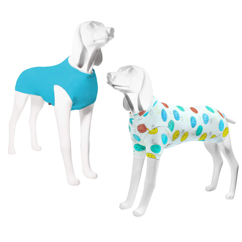 Kickred 2 Pieces Dog Shirts, Soft Breathable Cotton Pet Clothes Dog Sweatshirt, Include 1 Printed T-Shirts & 1 Blank Vest for Small Medium Large Dogs X-Small Blue+Smiling Face Printed - PawsPlanet Australia