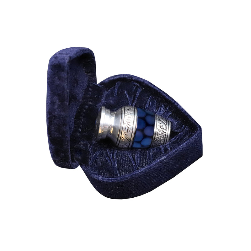 hlc Lovely Small Keepsake Urn Qnty 1 - Keepsake Urn for Human Ashes with 1 Velvet Box Bag-Mini Keepsake Urn -Beautiful Peaceful Blue Brass Hand Engraved Mini Memorial Affordable Keepsake Urn (3 cu.in) - PawsPlanet Australia