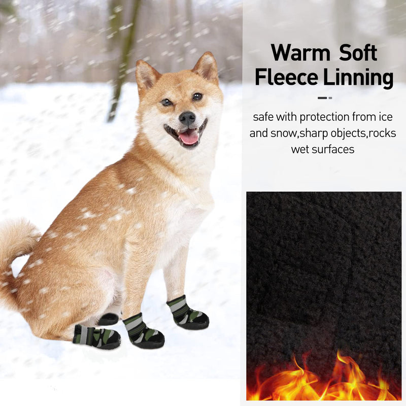 Dog Booties for Large Medium Dogs - Wear-Resistant Dog Boots with No Slip Rugged Sole - Waterproof Dog Winter Snow Shoes for Hiking Walking Running Jogging - Rubber Dog Shoes with Reflective Straps #1 (Length: 2.15" ; Width: 1.57") Army Green - PawsPlanet Australia