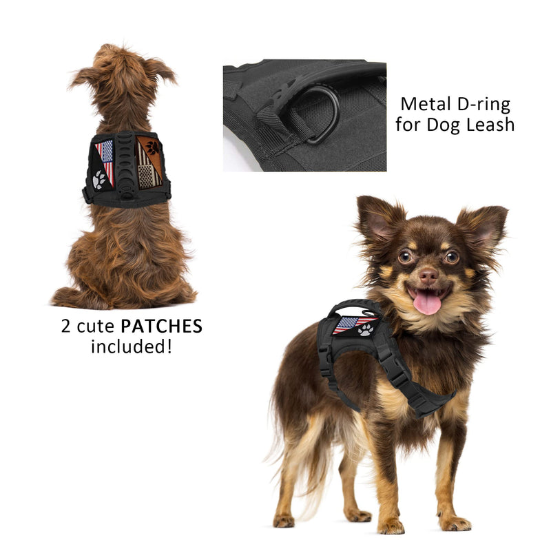 Tactical Small Dog Harness Tactical Puppy Vest with Rubber Handle K9 Military Adjustable Pet Cat Vest Harness for Outdoor Training XS Dog Harness Black harness - PawsPlanet Australia