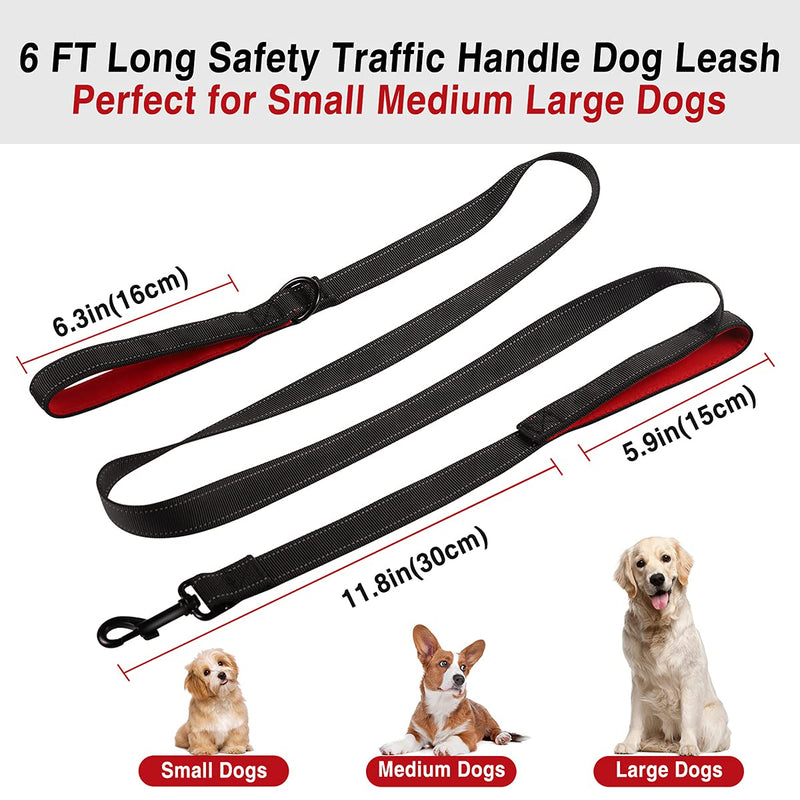 Kytely 2 Pack Dog Leash 6ft Long - Traffic Padded 2 Handles Dog Training Leash for Control Safety Training - Heavy Duty Reflective Pet Walking Lead for Large or Medium Dogs Black+Black - PawsPlanet Australia