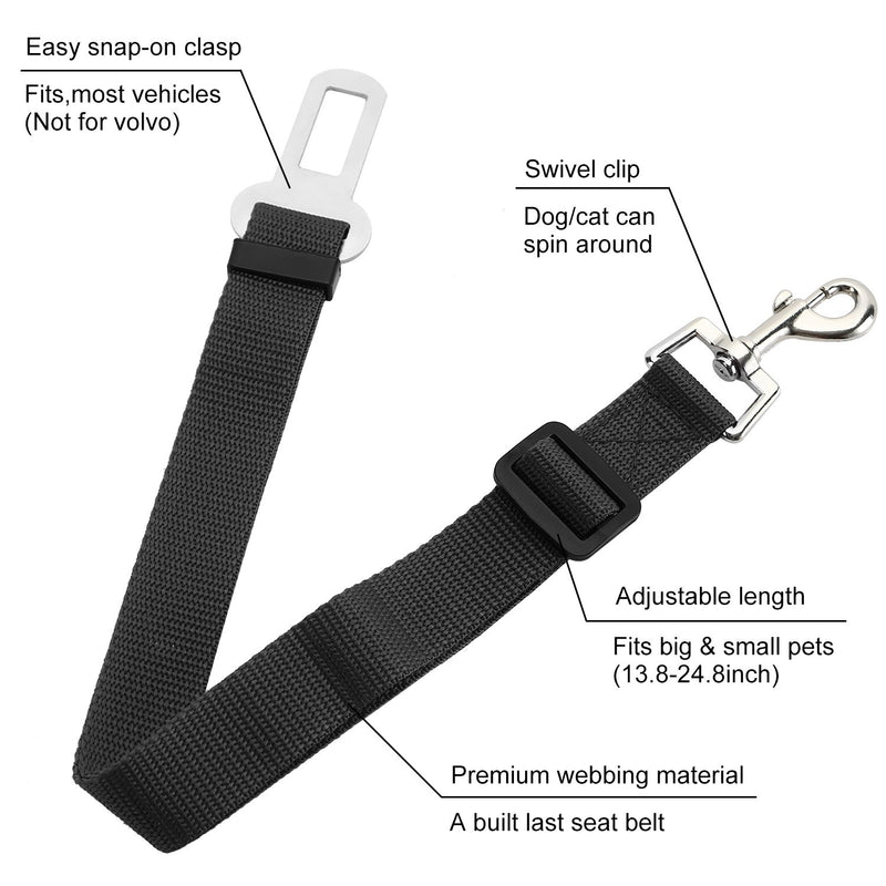 Top Munster 2 Pcs Car Vehicle Adjustable Pet Dog Cat Safety Leash Leads Seat Belts Nylon Harness Seatbelt Set Black - PawsPlanet Australia