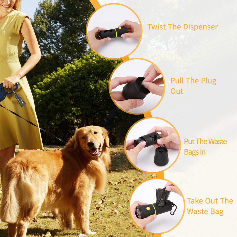 Nobleza Dog Poop Bag Dispenser with LED Flashlight and Carabiner Hook, Dog Poop Bag Dispenser for Leash with 3 Rolls Biodegradable Dog Poop Bags (1 Piece, Black) - PawsPlanet Australia
