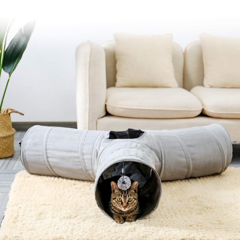 Ohana Beautiful Foldable Cat Tunnel Cat Toy with Ball Rustling Tunnel for Cats Puppies Rabbits or Small Animals Grey - PawsPlanet Australia