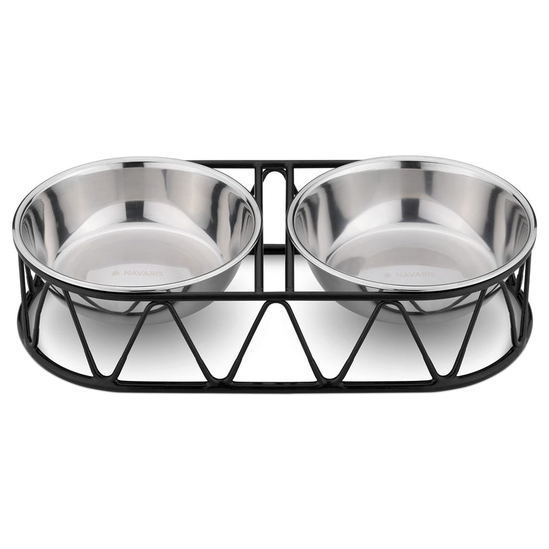 Navaris Steel Pet Bowl Set - Double Food Water Bowls for Cats, Small Dogs and Puppies with Metal Stand - Set of 2 Bowls - PawsPlanet Australia