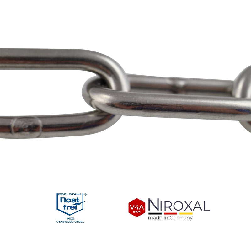 NietFullThings 5 mm extension chain made of stainless steel breaking load max 900 kg with screw connector and shackle made of V4A fastening set for hanging punch bag hammock hammock chair 5 mm | Chain length: 150 cm = 1.5 meters 1 extension set - PawsPlanet Australia
