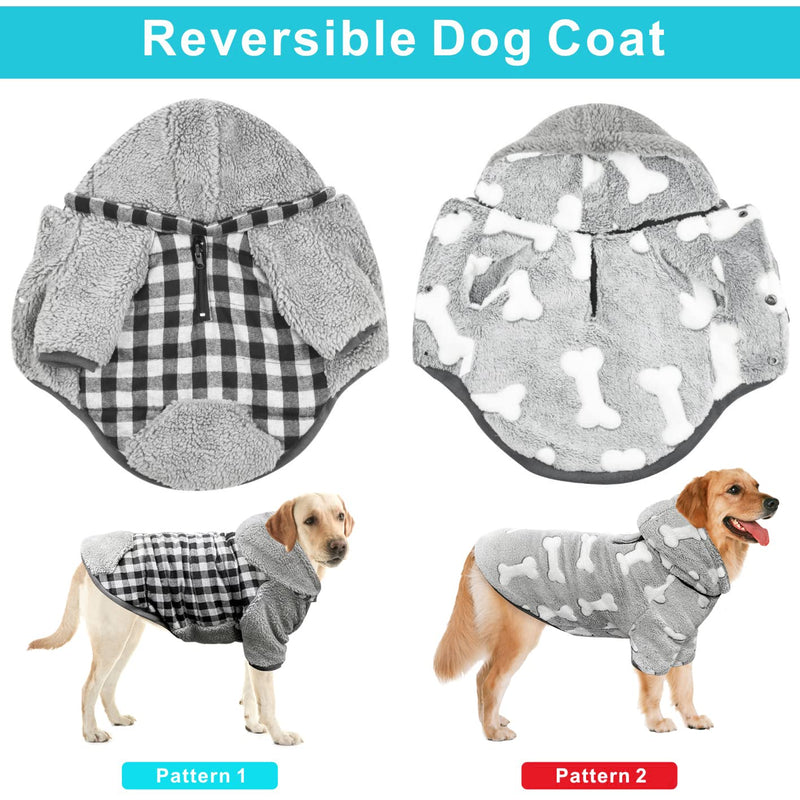 Idepet Reversible Winter Dog Coat for Cold Weather, Cozy Plaid Dog Clothes with Detachable Hat Windproof Outdoor Warm Pet Dog Apparel Small - PawsPlanet Australia