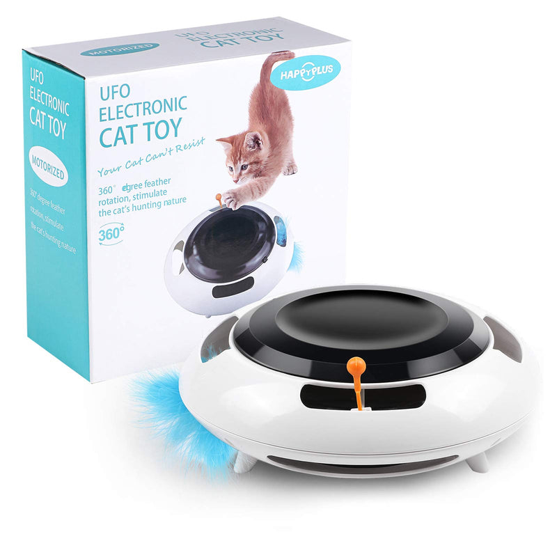 G.C Interactive Cat Toy Kitten Toys for Indoor Cats Electronic UFO Automatic Cat Feather Toys for Cats Kitten Pet, 2 Speed Modes white - PawsPlanet Australia