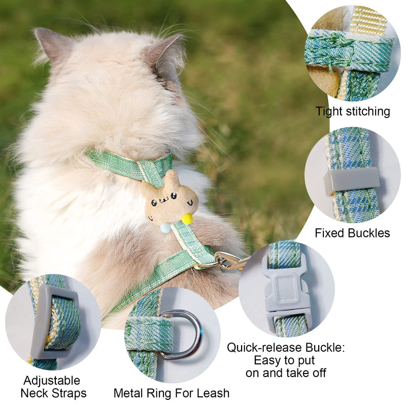 HUTVD Cat Harness and Leash - Escape Proof, Adjustable, Lightweight & Soft - For Large and Small Cats - Pet Safe - S - Green - PawsPlanet Australia