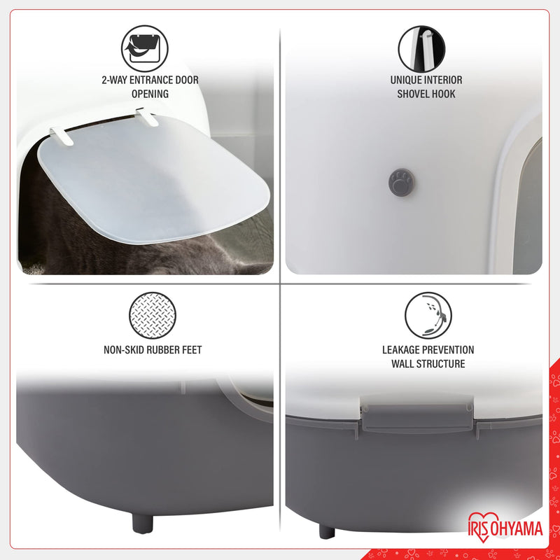 Iris Ohyama, Cat Litter Box, Closed Cat Litter Box, Scoop, L40 x D51 x H39 cm, WNT-510, Gray WNT-510, Closed / Wide - PawsPlanet Australia