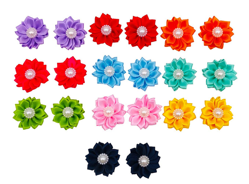 PET SHOW 10pairs Flower Small Dogs Hair Bows with French Barrette Hair Clips Cat Puppy Party Birthday Grooming Hair Accessories 10 Colors - PawsPlanet Australia