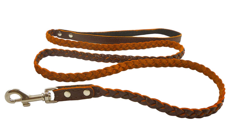 [Australia] - Genuine Fully Braided Leather Dog Leash 4 Ft Long 1/2" Wide Brown, Small Breeds 