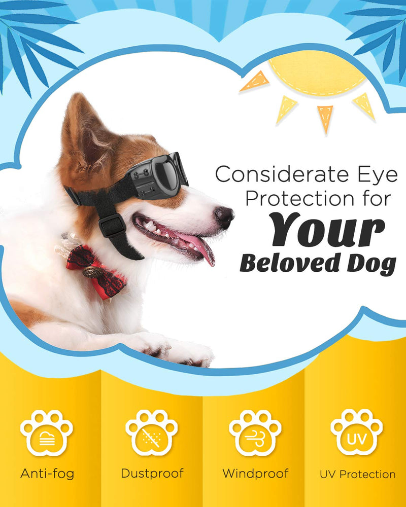 Lewondr Small Dog Sunglasses UV Protection Goggles Eye Wear Protection with Adjustable Strap Waterproof Doggy Sunglasses for Dogs Pet Sun Glasses Doggie Windproof Anti-Fog Glasses Black - PawsPlanet Australia