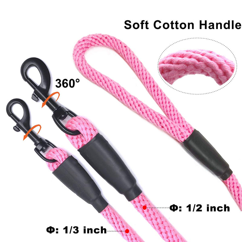 [Australia] - Mycicy 6 FT Cotton Rope Dog Leash, Strong Braided Lead Leash Multi-Colors Soft Pet Leash for XSmall Small Medium Large Dogs 1/2”x6ft Pink 