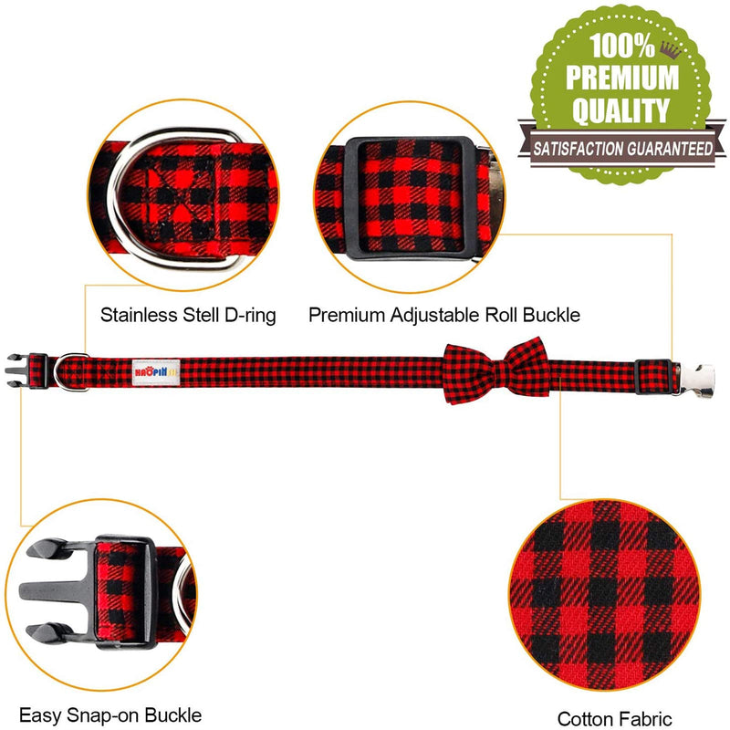 Dog Bow Tie, HAOPINSH Bow Tie Dog Collar Dog Plaid Bow Tie Collar Buckle Light Adjustable Dog Collar for Dogs Cats Pets Soft Comfortable Red Medium 11-18Inch - PawsPlanet Australia